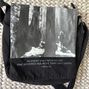 Black and Gray Messenger Bag with Nature-Inspired Design